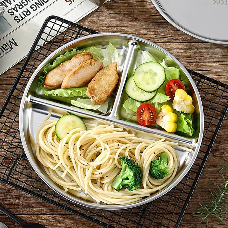 Stainless Steel Divided Dinner Tray Snack Food Serving Tray Home Kitchen Supplies Kids Adult Lunch Container For School Canteen 3