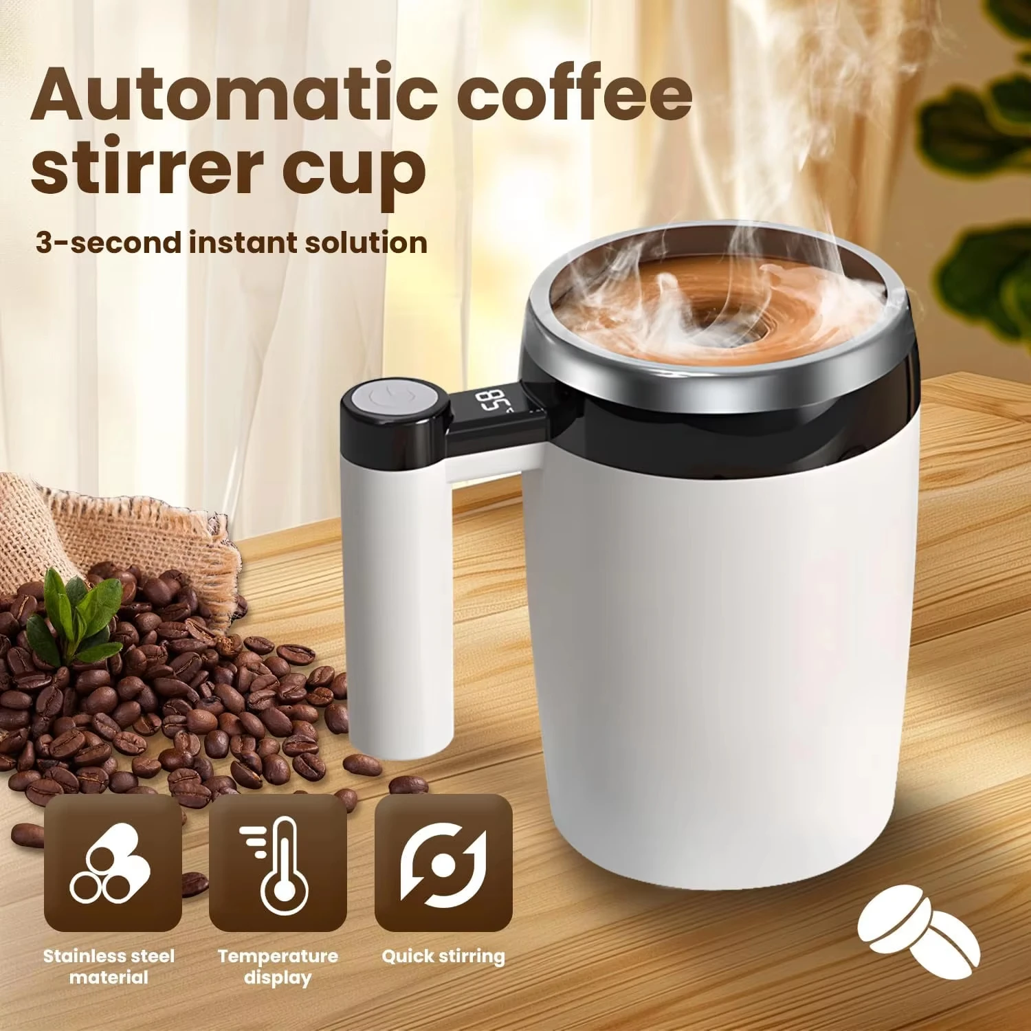 USB Rechargeable Automatic Stirring Cup Electric Self Mixing Coffee Mug Tea Stainless Steel Liner Rotating Magnetic Mug