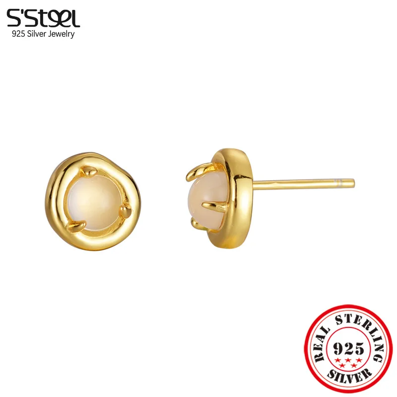 

S'STEEL Genuine 925 Silver White Agate Crystal Earrings For Women's 2023 Luxury Minimalist Trending Products Cute Party Jewelry