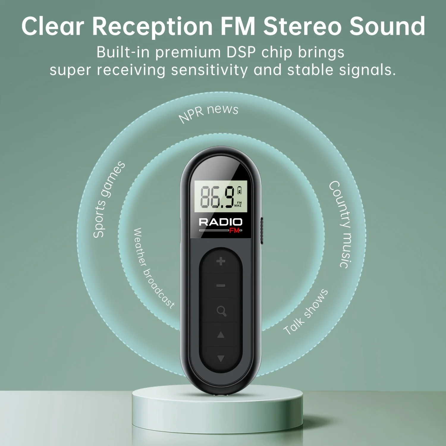 Mini Portable FM Radio Rechargeable with Clip Suitable for Meetings Tours Comes with Earphones