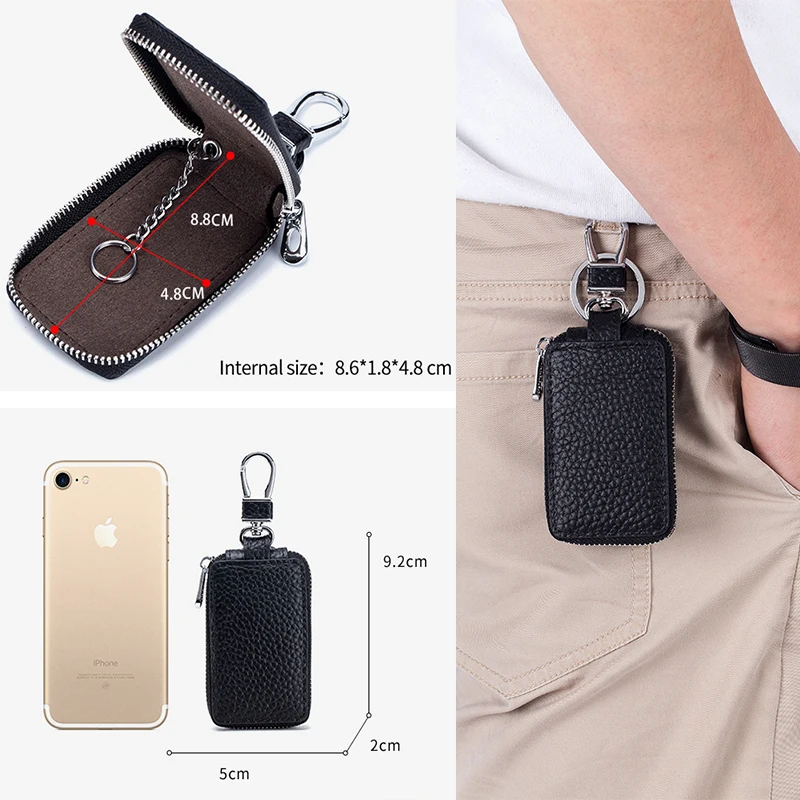Fashion Genuine Leather Women Key Case Wallet Men Car Keychain Case Key Pouch Bag Zipper Holder Wallet Versatile key case key purse key holder