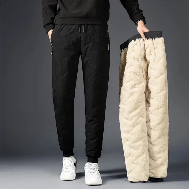 Winter Thick Fleece Pants Mens Plush Lambswool Thermal Sweatpant Fashion Daily Casual Waterproof Warm Trousers Loose Streetwear - Image 3