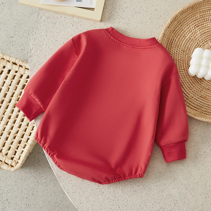 Baby Girls Boys Christmas Jumpsuit Long Sleeve Crewneck Letter Embroidery Sweatshirt Romper