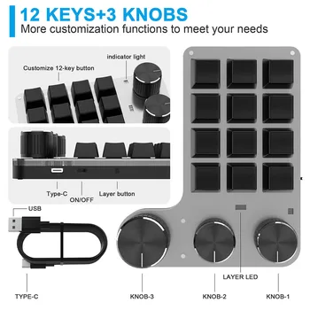 Programmable DIY Mechanical Keyboard RGB 12 Keys 3 Knob Custom Macro Keypad Bluetooth/USB Hotswap Keyboard for Macbook Laptop PC 6