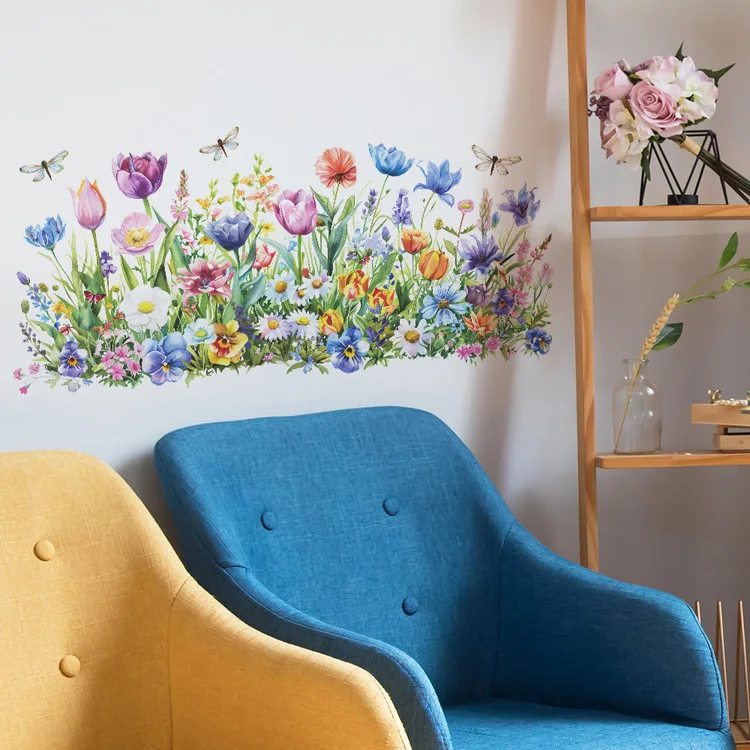 Bemalte Blumen- und Blätter-Wandaufkleber für Wohnzimmer und Schlafzimmer, Hintergrund-Dekoration, Wandbild, Heim-Dekor, Verschönerung, Selbstklebende Tapete – Detail 4
