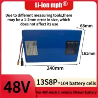 Batterie lithium-ion 48V 30ah 13s8p, batterie électrique 48V 30000mAh 2000W, BMS 50A intégré + chargeur 18650.00 48v 2
