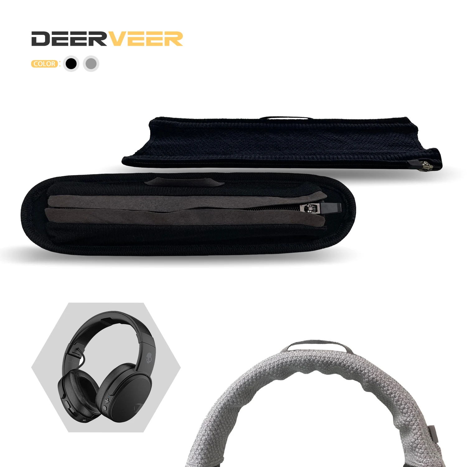DEERVEER 헤드 밴드 커버 Skullcandy Crusher 무선 헤드폰 헤드 밴드 위브 지퍼 헤드 빔과 호환 가능