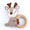 1pc BPA Free DIY Crochet Elk Fox Bee Baby Teether Wooden Teether Ring Rattle Newborn Teething Nursing Soother Molar Educational 6