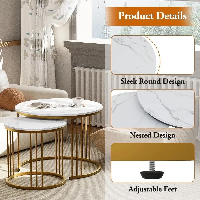 Coffee Table Faux Marble Nesting Table for Small Place 2 Sets Modern Furniture Living Room Sets End Side Table Night Stand 5
