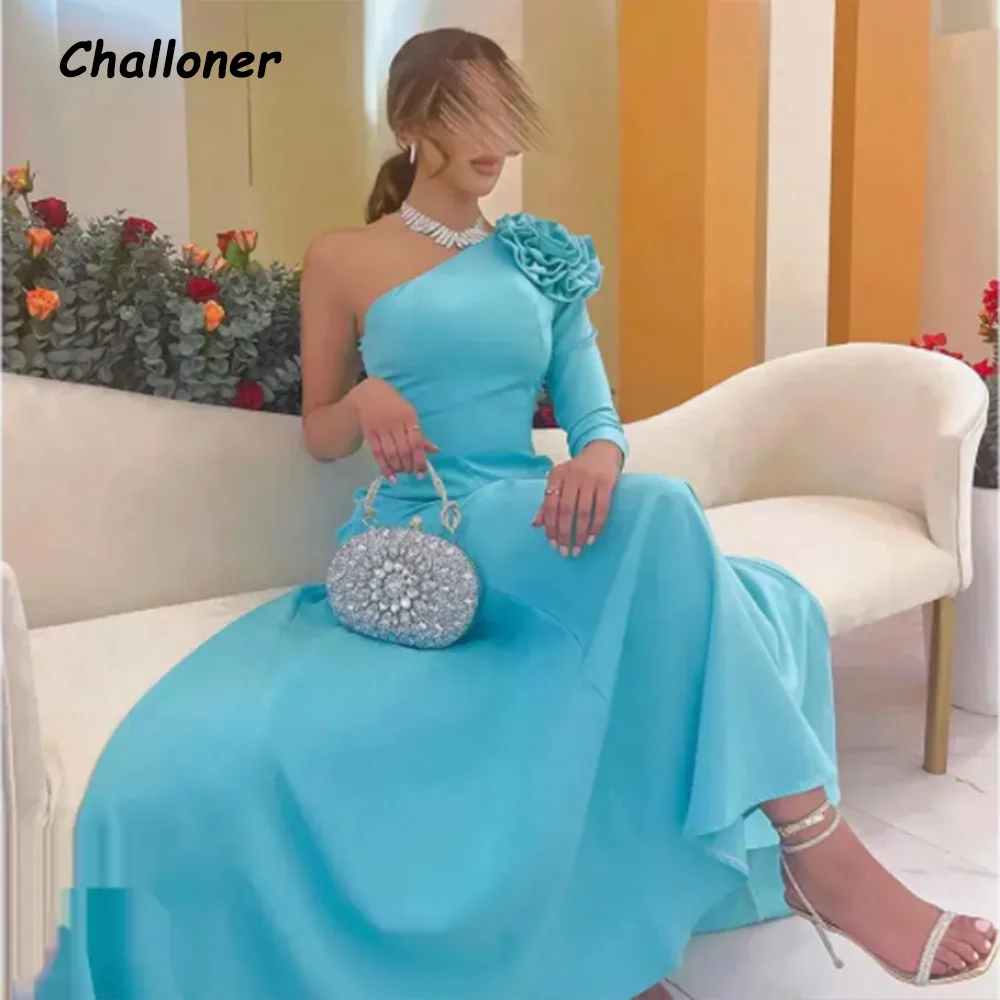 

Challoner Simple A-Line Evening Dreses One Shoulder Sleeves Flowers Floor Length Wedding Party Formal Gown Arabia فساتين السهرة