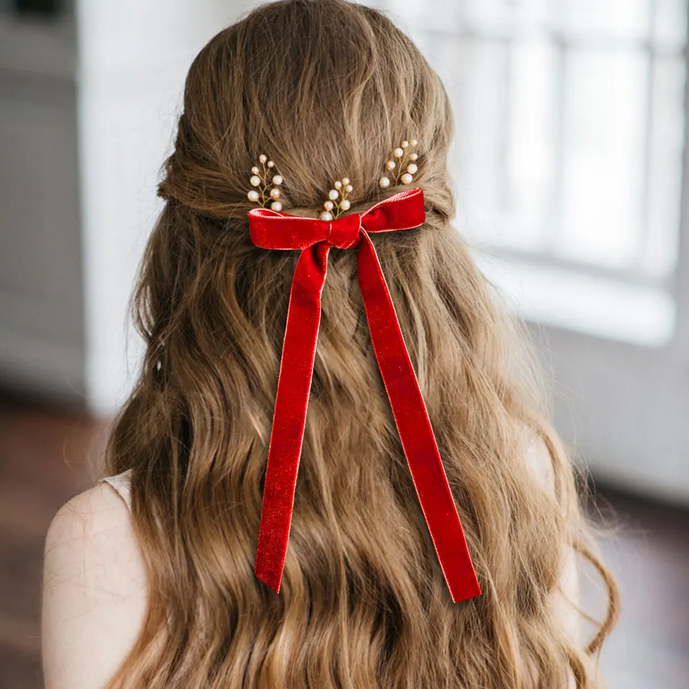 DIY Velvet Ribbon Bow Handmade Bow Hair Decor Flocking Webbing Decor for Bouquet Package Sewing Clothing