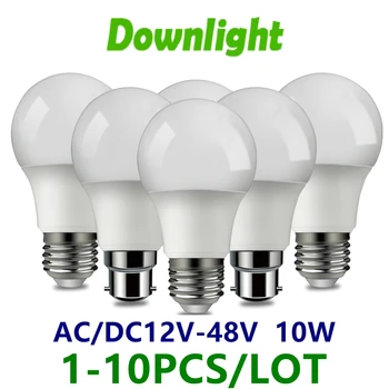 LED 저전압 램프, A60 AC/DC 12V-48V, 10W, 3000K, 6000K, 따뜻한 백색광, 태양 전구 교체용 램프 스트링에 적합, 1-10 개