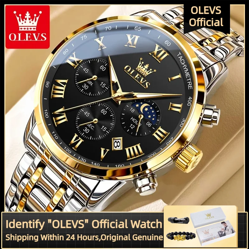 OLEVS 5529 Top Luxury Brand Men's Watch Waterproof Luminous Stainless Steel Lunar Phase Timing Code Watch New Quartz Men's Watch