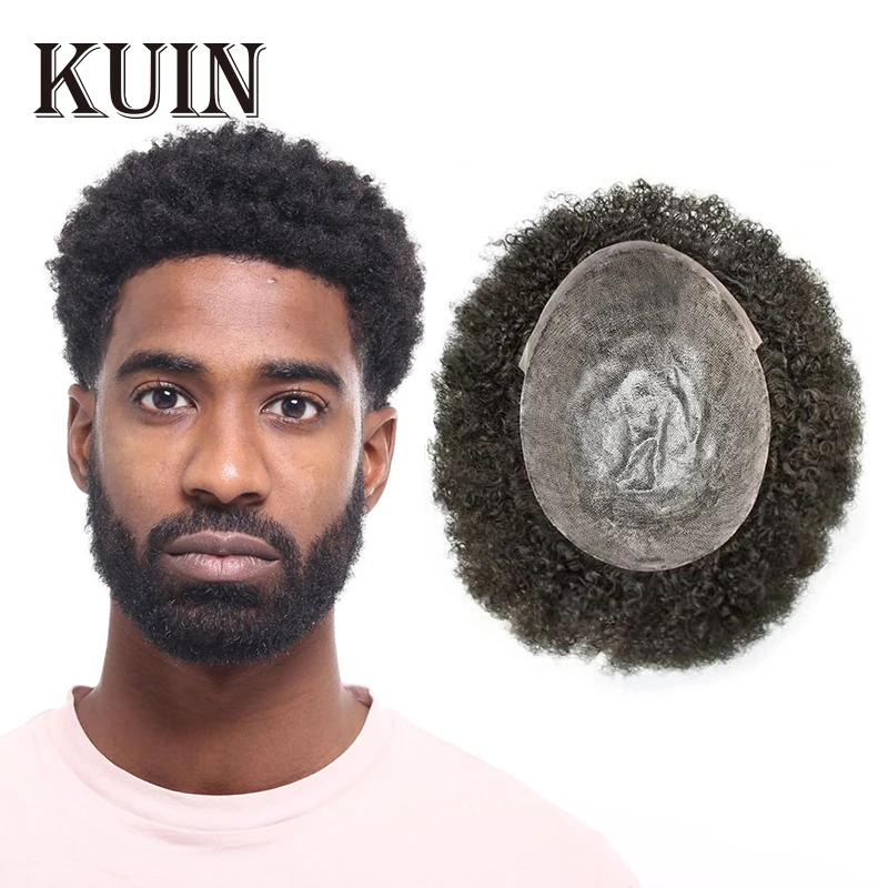 Kuin Curly Hair Skin Men Toupee Durable Injection Pu Hair System For Black Men Human Wigs Male Prosthesis Wigs For Man human hair toupee