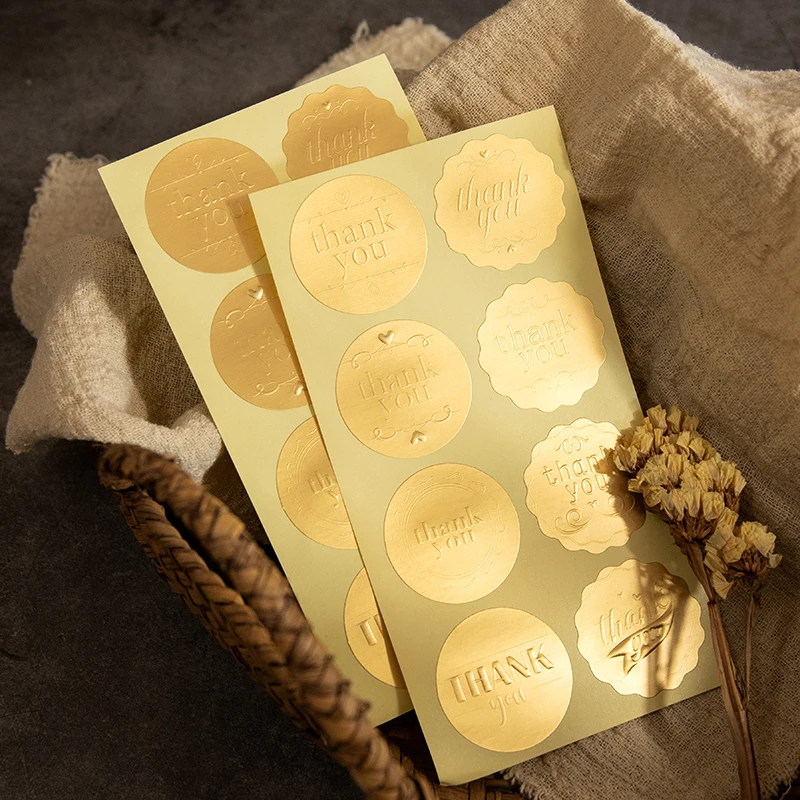 48pcs Gold Embossed Rose Thank You Stickers Gold Foil Envelope