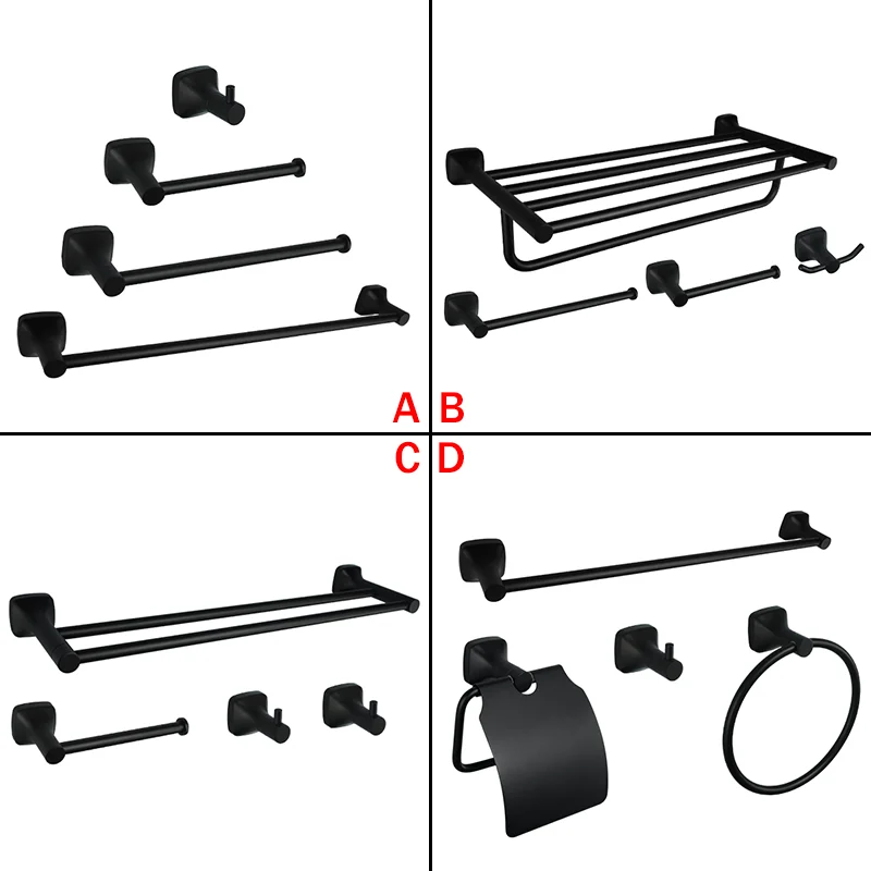

Matte Black Stainless Steel Hardware Set Rack Roll Toilet Paper Rack Robe Hook Towel Rail Rack Bathroom Accessory Set