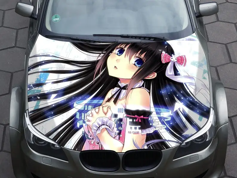 

Car hood wrap decal, vinyl, sticker, graphic, truck decal, truck graphic, bonnet wrap decal, skull, f150, anime girl,