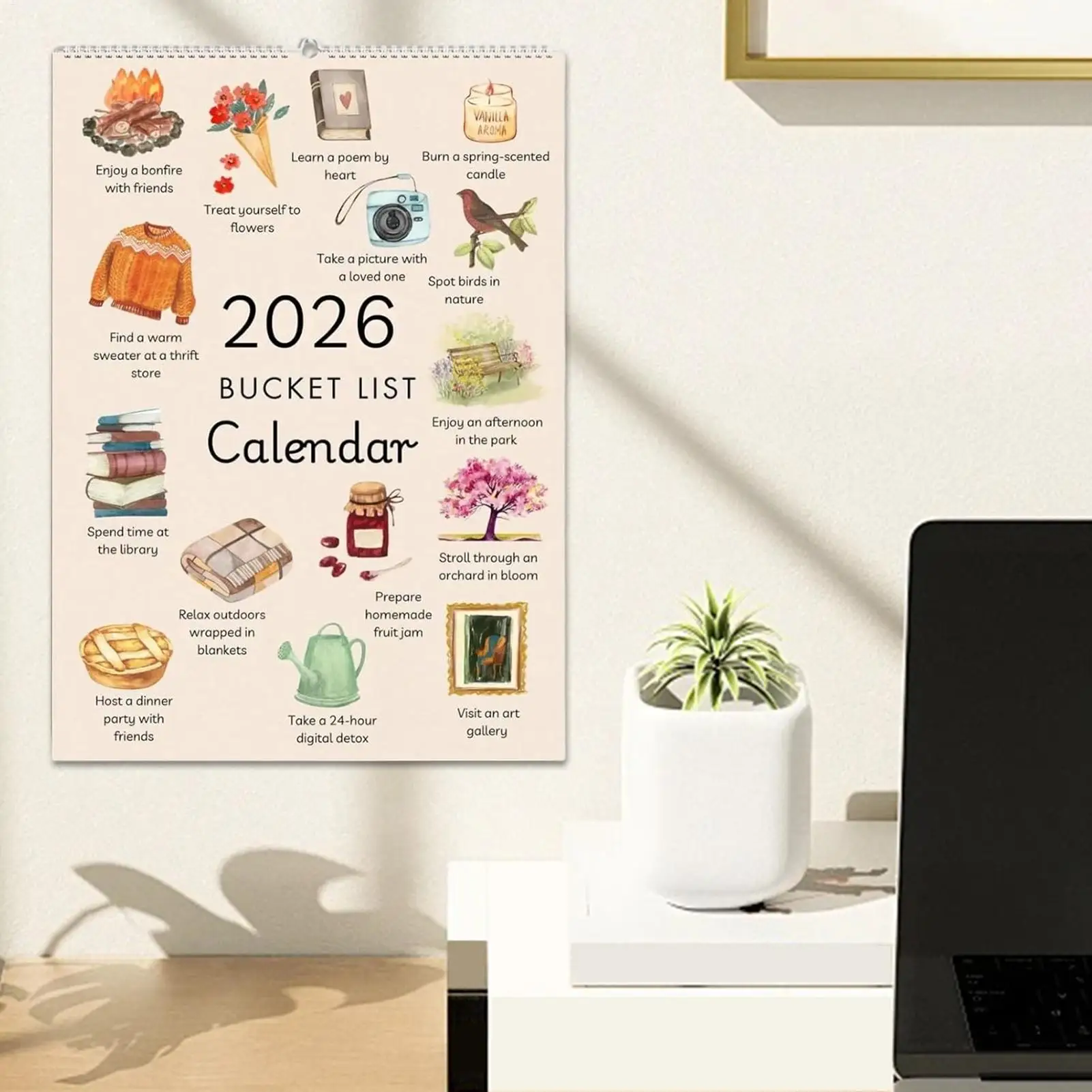 Inspirational 12-Month Wall Calendar & Goal Planner with Motivational Illustrations