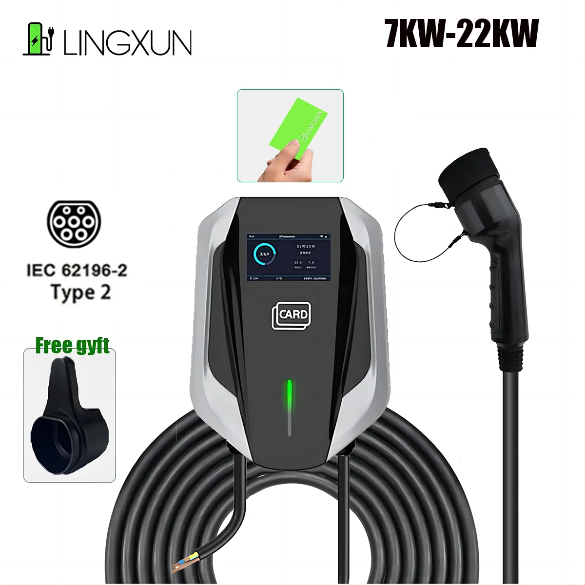 

EV Charging Station 32A Electric Vehicle Car Charger EVSE Wallbox Wallmount 7.6/11/22KW Type2 Cable IEC62196