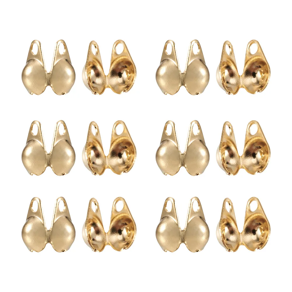 60pcs 304 Stainless Steel Bead Tips Calotte Ends Golden Clamshell Knot