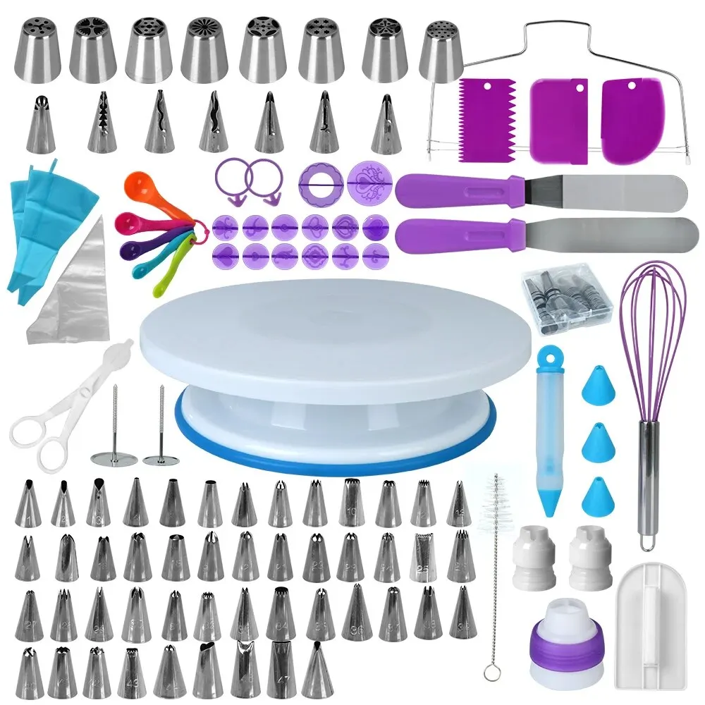 137Pcs Cake Decorating Tools Kit Pastry Turntable Kit Piping Nozzle Piping Bag Set Rotating Stand Baking Tools Accessories Bak