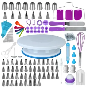 Kit de herramientas de decoración de pasteles, juego de plato giratorio de pastelería, boquilla de tubería, bolsa de tubería, soporte giratorio, accesorios para hornear, 137 piezas