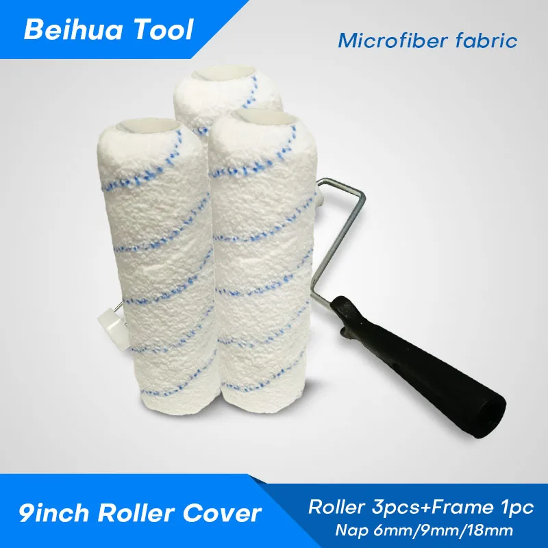 4PCS/set 9inch Paint Roller Brush Kit for Wall Decoration Microfiber fabric Nap 6mm/9mm/18mm US Roller Cover Roller Frame