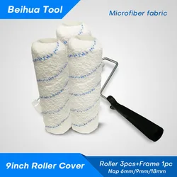 4PCS/set 9inch Paint Roller Brush Kit for Wall Decoration Microfiber fabric Nap 6mm/9mm/18mm US Roller Cover Roller Frame