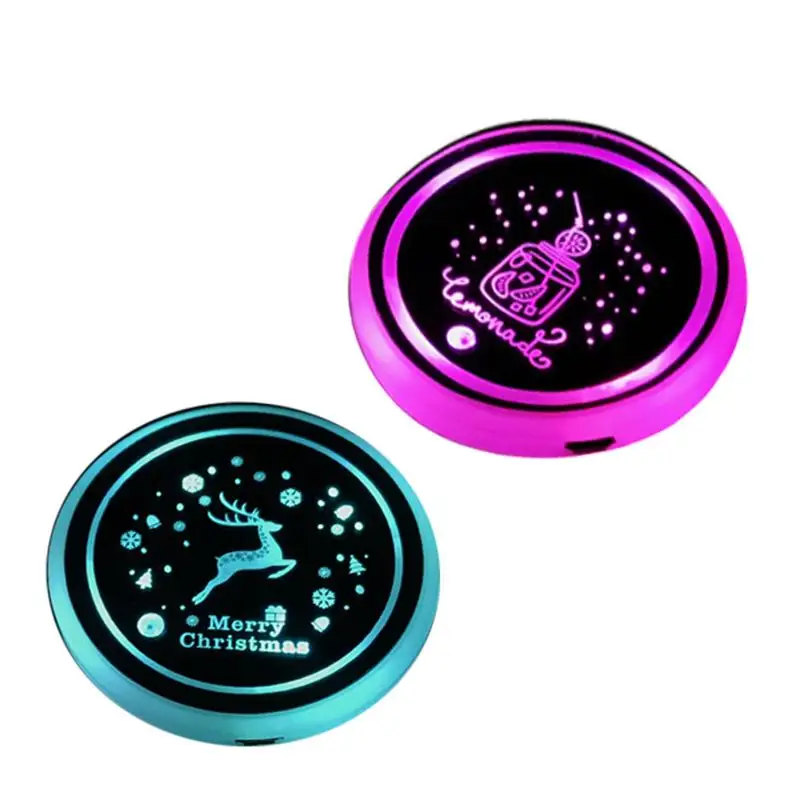 

2pcs Car LED Cup Holder Light Mats Car Coasters Bottle Atmosphere Light Constellation Backlight Lamp LED Cup Holder Pads7 Colors