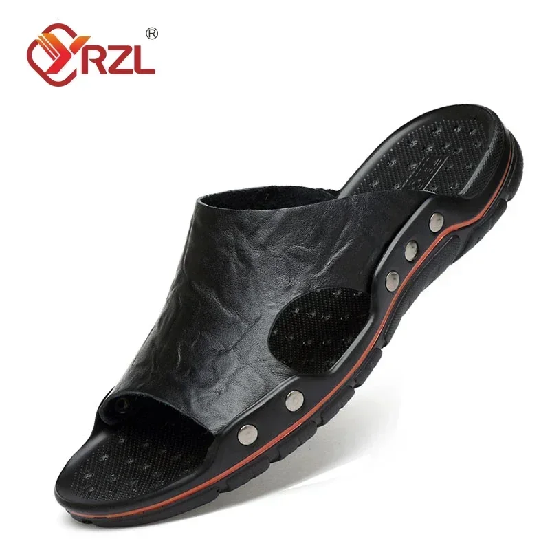 Men's Black PU Leather Summer Sandals - Lightweight and Comfortable Slides
