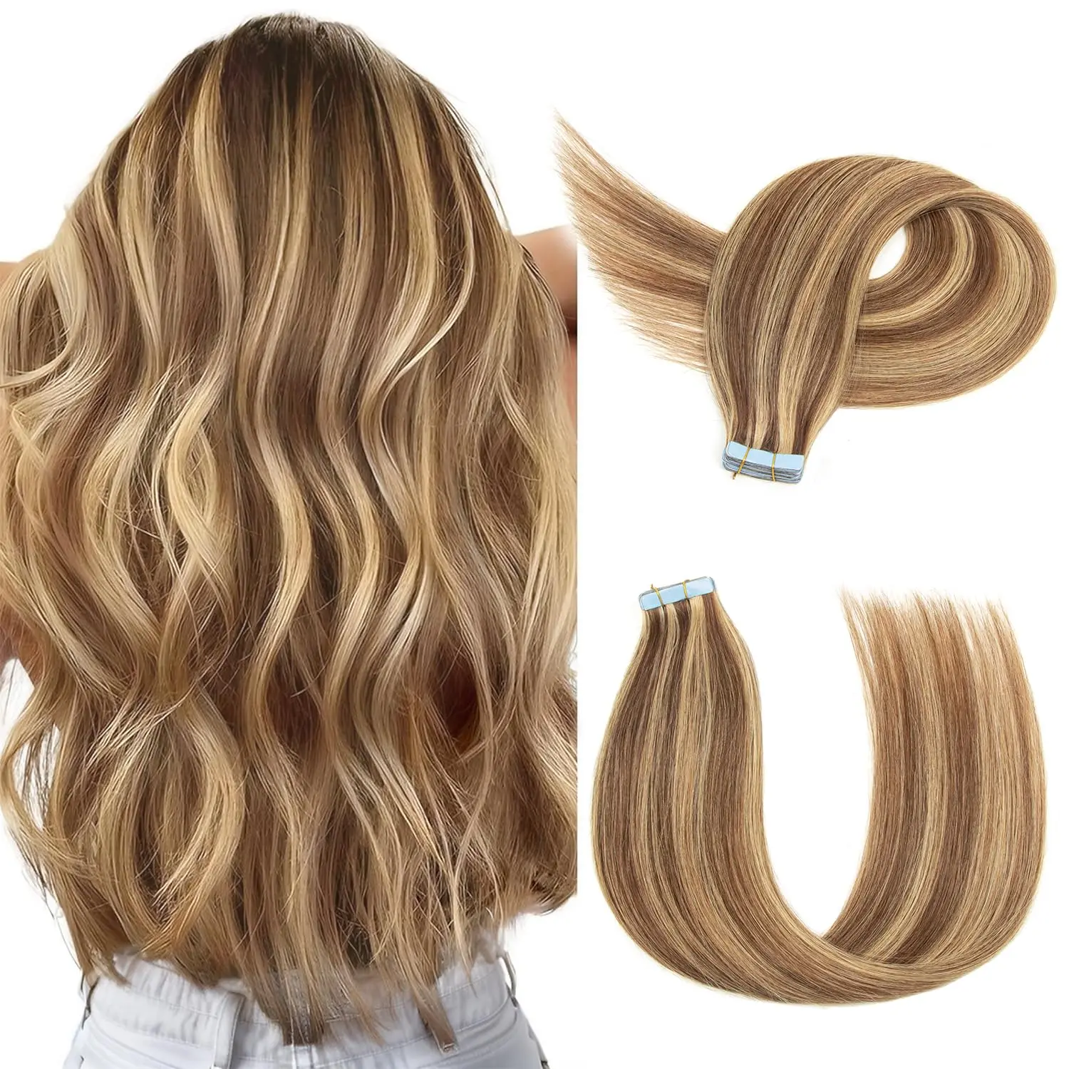 4/27 헤어 익스텐션 하이라이트 테이프, 인모 PU 테이프, 30 인치 스트레이트..