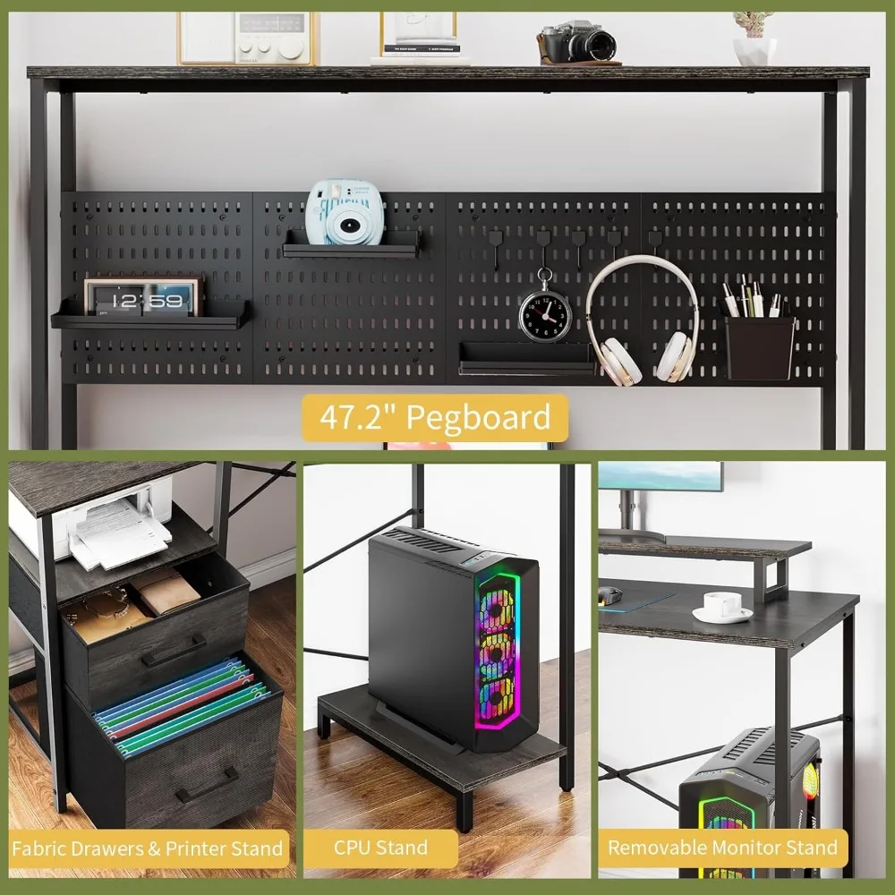 L Shaped Gaming Desk with Pegboard, Reversible Computer Desk with Drawers & Storage Shelves, LED Lights & Power Outlets, Office 5