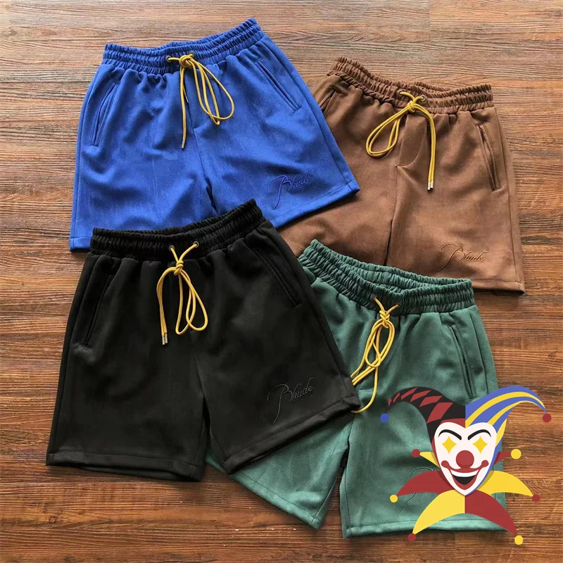 

Suede Fabric Rhude Shorts Men Women Drawstring Elastic Waist Casual Breeches