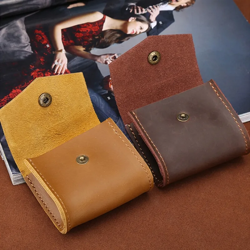 Coin Purse Cowhide Purse Headphone Holder Vintage Leather Wallets Coin Purses Portable Data Cable Headphone Storage Bag Case Key Holder