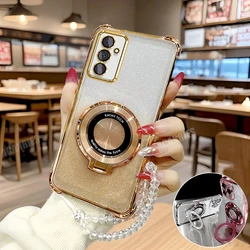 Clear Chain Luxury Ring Holder Plating Silicone Shockproof Case for A23 (4G 5G) (FS CXSJS Gold)