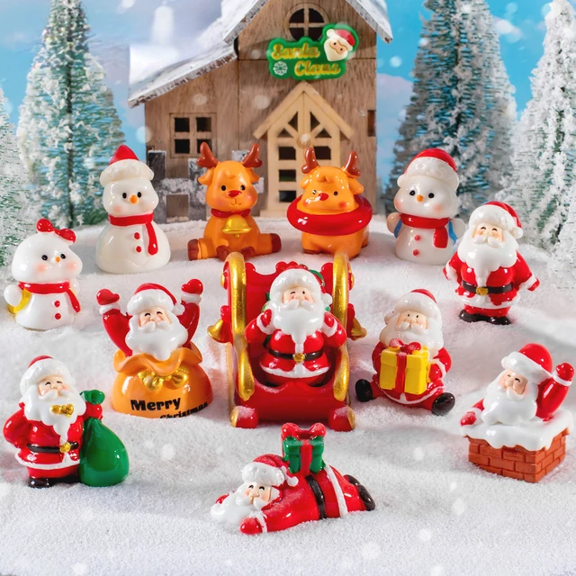 10pcs Mini Snowman Figurine Christmas Miniature Ornaments Micro Landscape  Decor