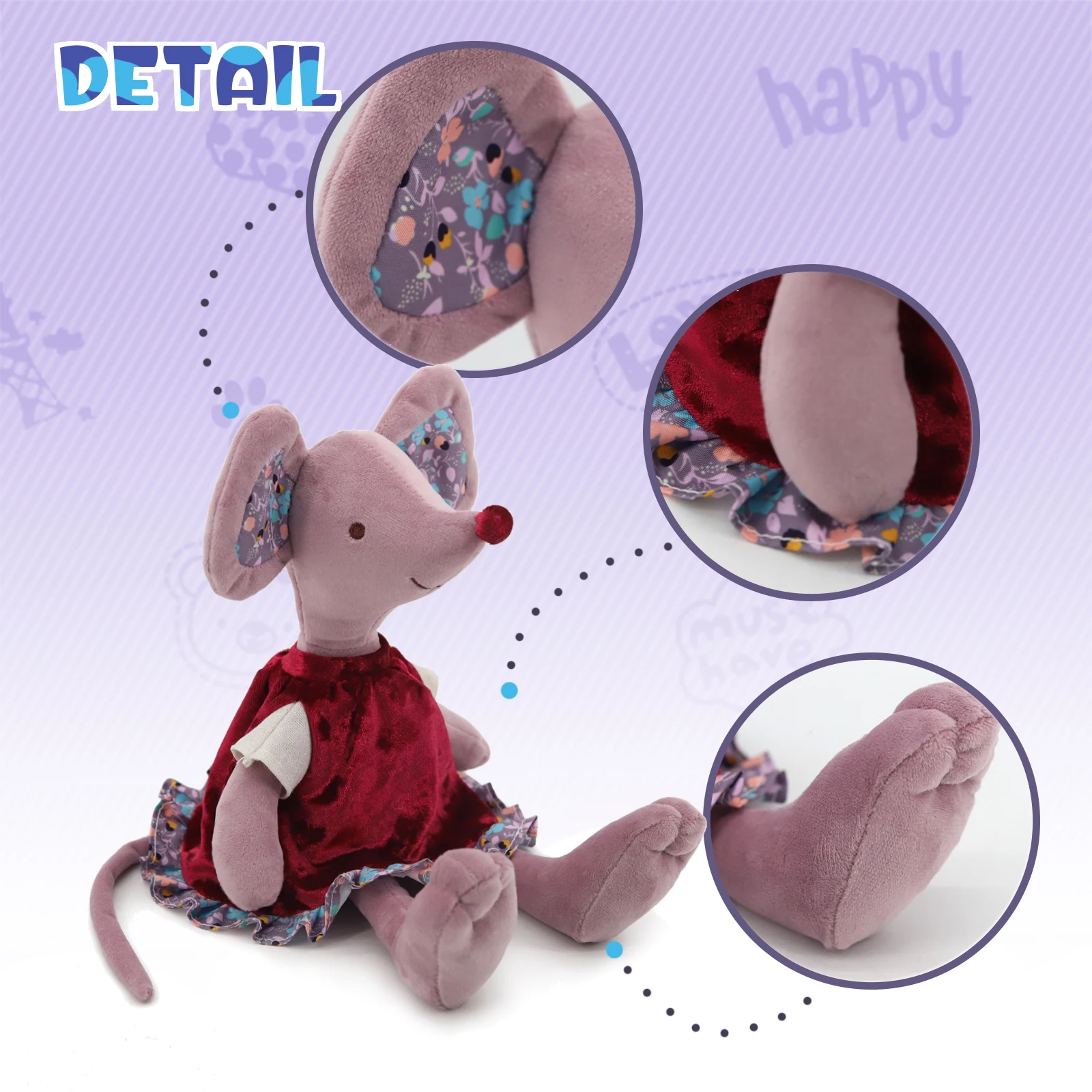 Stuffed Animal Mouse Dolls With Skirt Home Decoration Plush Mouse Toy for Children Spleeping Mate Room Ornament - 6