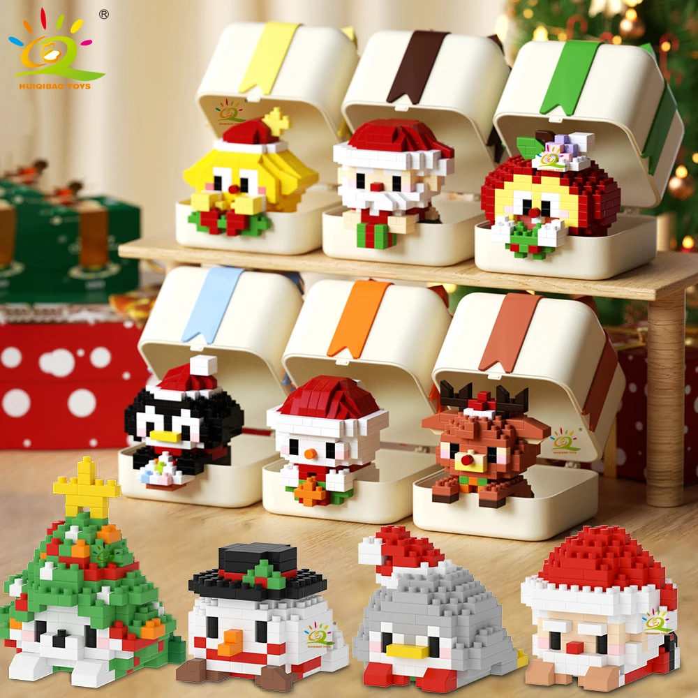 HUIQIBAO Christmas Building Blocks Elk Deer Santa Claus MOC, City Snow House Xmas Tree Bricks Set Toy for Children Kids Gift