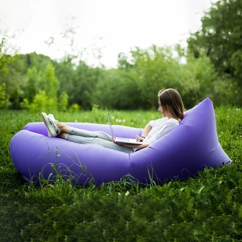 Lazy Inflatable Sofa Outdoor Portable Beach Air Folding Camping Bed Sleeping Bag Single Person