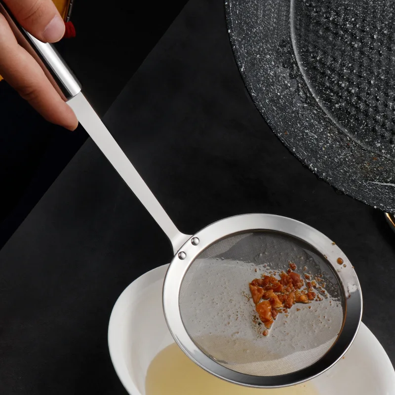 Stainless Steel Fine-Mesh Skimmer with Hanging Hole Extended Handle Multi-purpose Soup Oil Filter Kitchen Kitchen Novel Tools