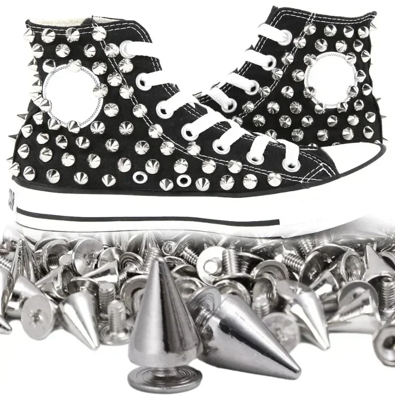 Description Picture 5 of itemSilver Cone Spikes Metal Screwback Studs DIY Handcraft Punk Garment Decoration Rivet for Clothes Shoes Bags Leather Accessories