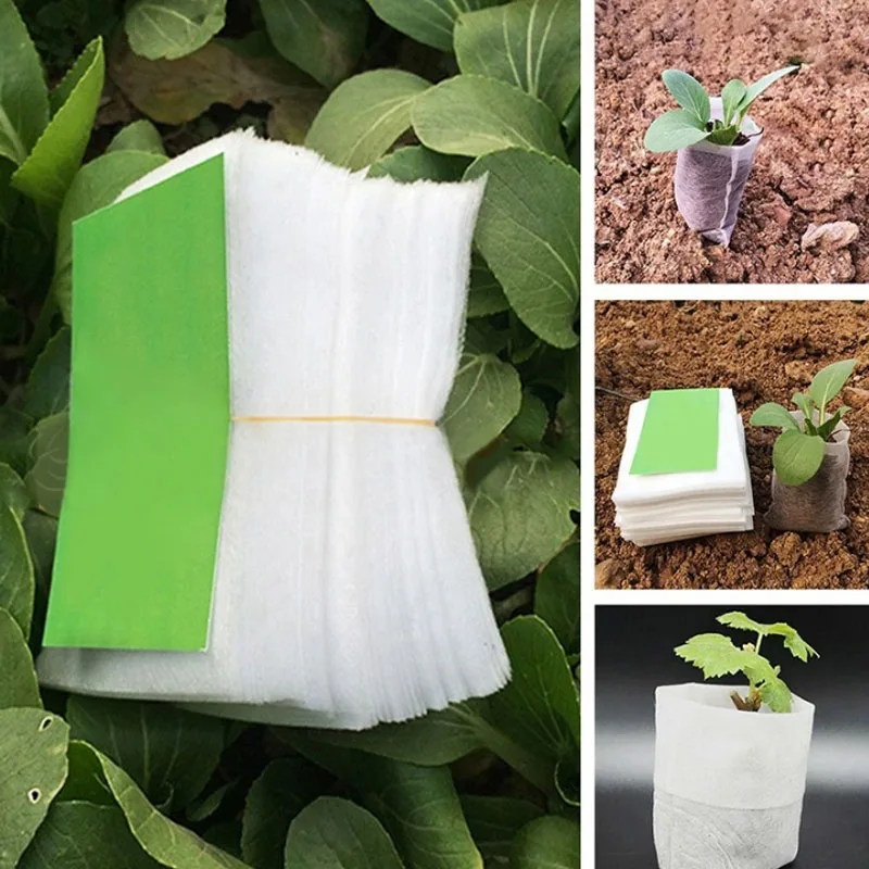 100pcs 11*14cm Seedling-Raising Bags Plant-Fiber Green Bag Environmental Protect Nursery Bag for Garden Planting