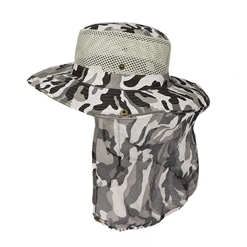 Outdoor Fishing Hat Wide Brim Man Breathable Mesh Fishing Cap Beach Hats Camouflage Sun UV Protection Shade Hat