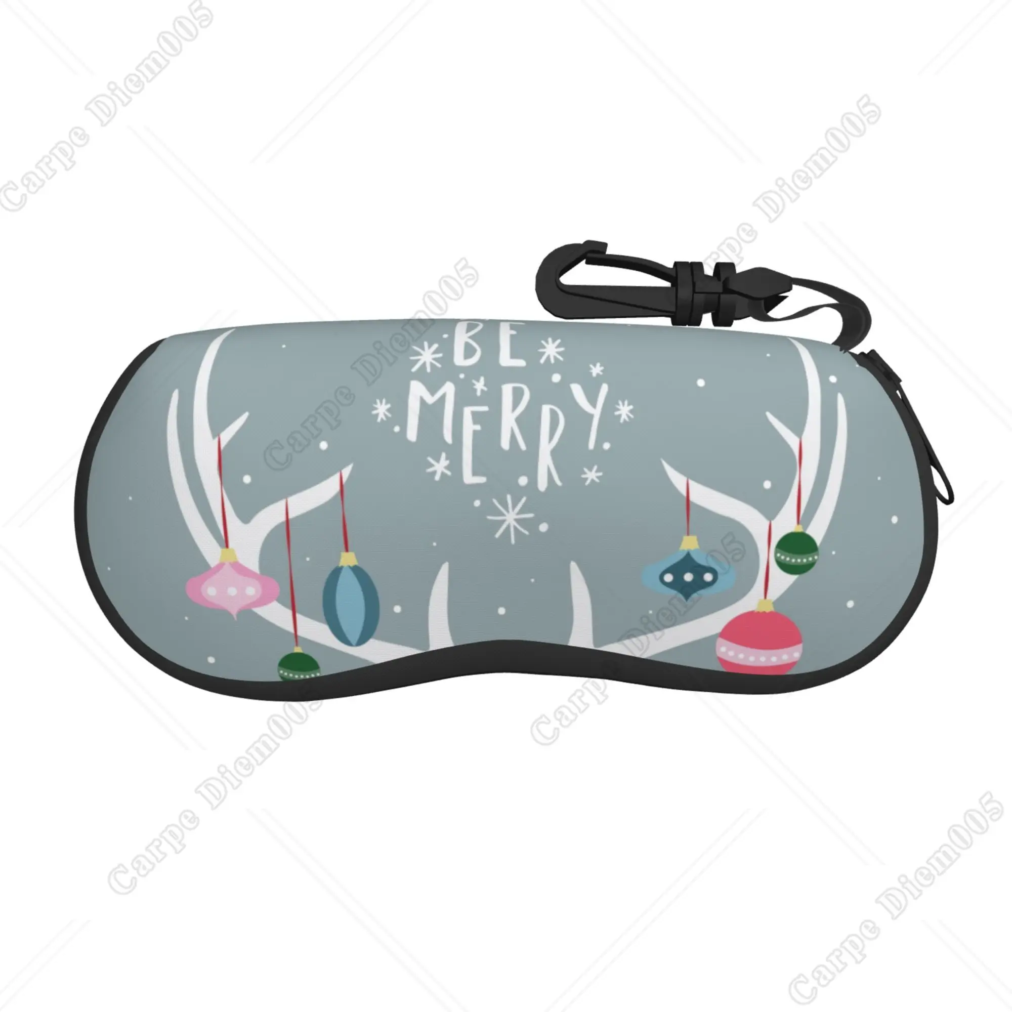 

Be Merry Christmas Deer Bells and Snowflake Glasses Box Case Sunglasses Bag for Men Women Kids for Travel Work One Size