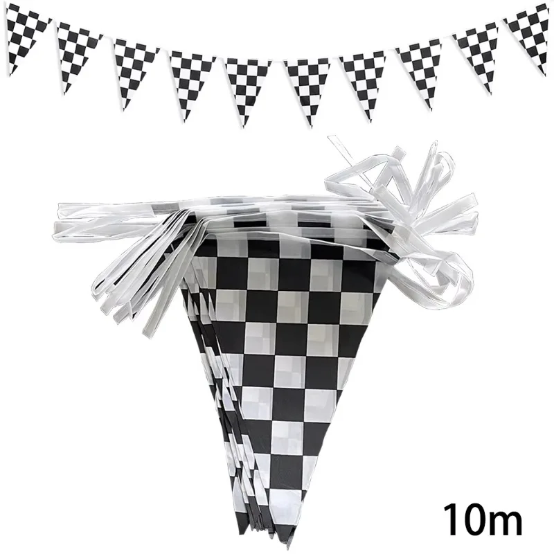 10m Longer Black and White Checkered Flag Theme Party Supplies Race Car Birthday Banner Decoration Birthday Decoration