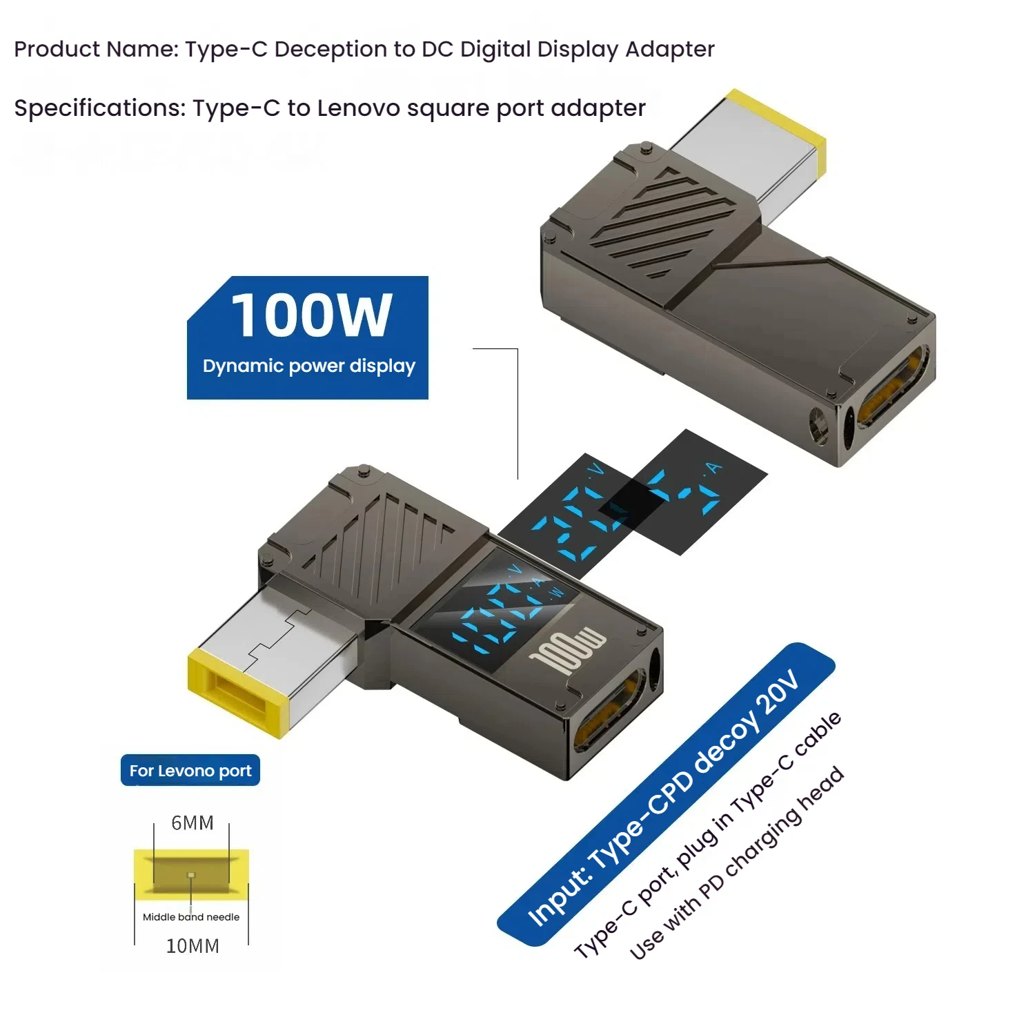 100W Laptop Power Charger Converter - Type-C to DC Male Adapter