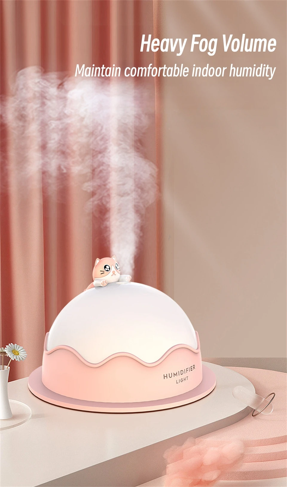 Gadgetoo Cute Cat Air Humidifier Ultrasonic Cool Water Aroma Diffuser For Home Bedroom With Warm Night Light, Usb Mute Humidifier, 250Ml