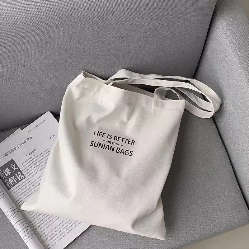 / 100PCS Printing Eco Friendly Reusable Cotton Fabric Shopping Bag Canvas Tote Women for Outdoor Packaging
