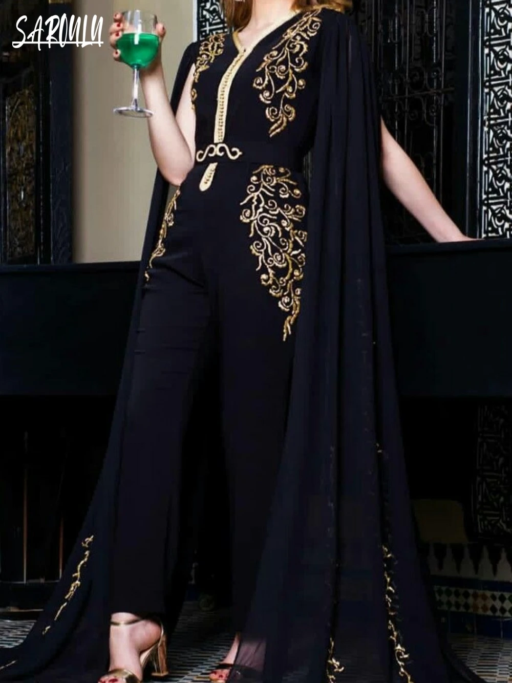 #CL74-Olive Grace Draped Abaya Set | Elegant Chiffon Modest Dress with Hijab main image 1