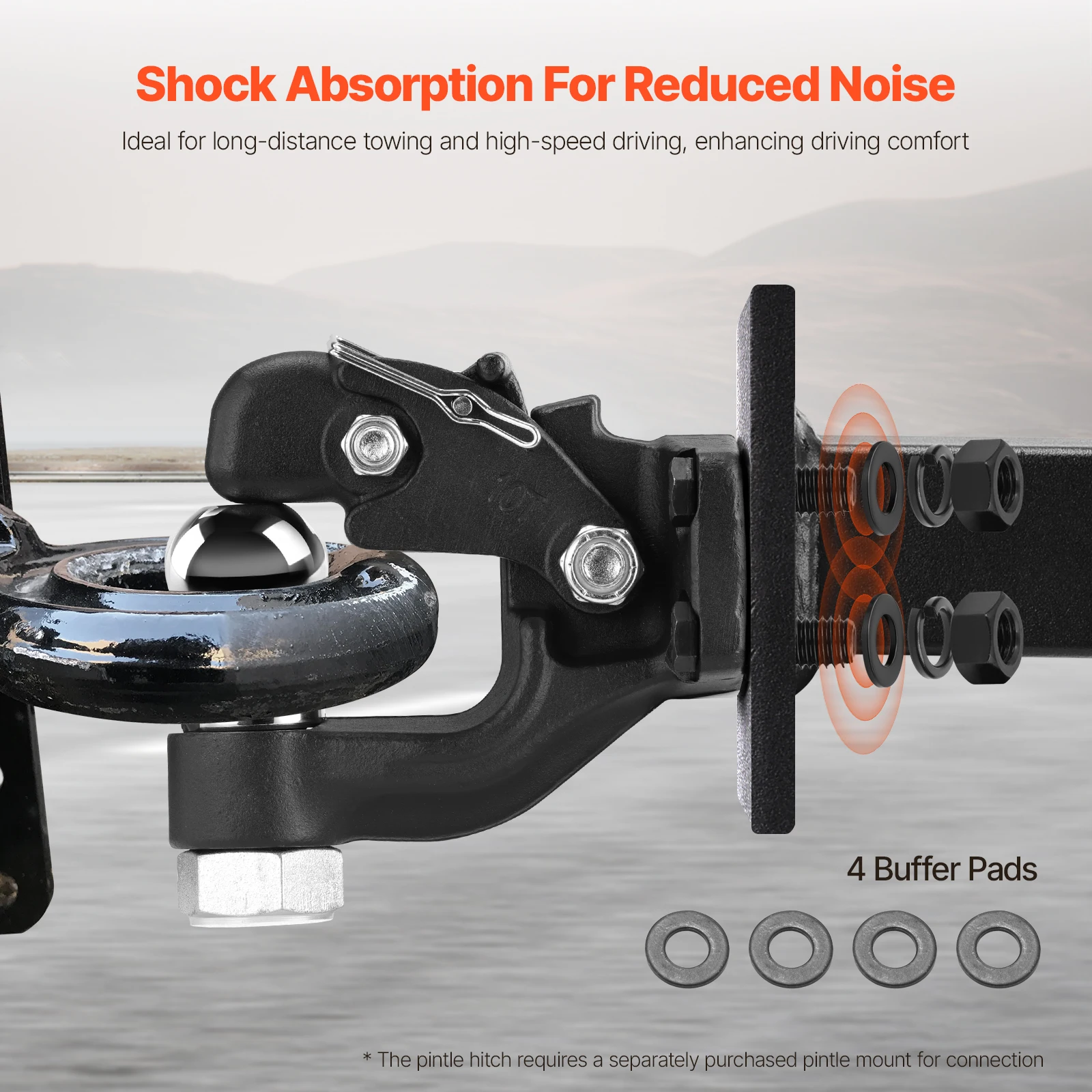 VEVOR 20000 lbs Trailer Hitch Receiver Pintle Hook Combination 2in & 2-5/16in Hitch Ball fits for 2.5-3in Lunette Ring for Truck